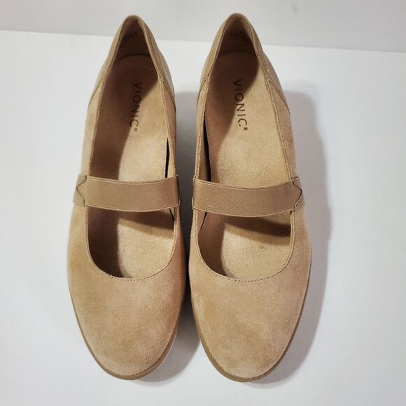 Vionic Womens Suede Neutral Tan Slip-On Mary Janes 9W - Picture 3 of 14